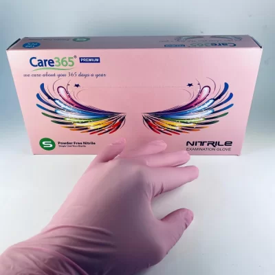 Рукавица нитрил розовая S CARE365 (50 пар в упаковке; 10 упаковок в ящике)