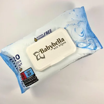 Волога серветка Babybella дитяча біла з клапаном 120 шт ( 12 уп / ящ )