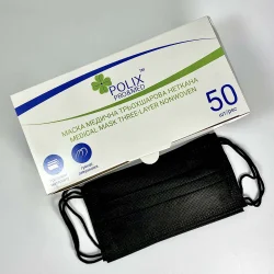 Маска 3-х шар.резинка з нос.фікс.Polix Pro&Med(50шт/уп)спандбонд чорний